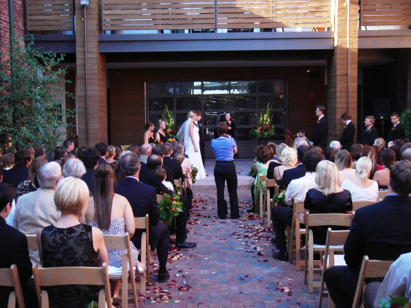 Outside wedding in Young Centre courtyard